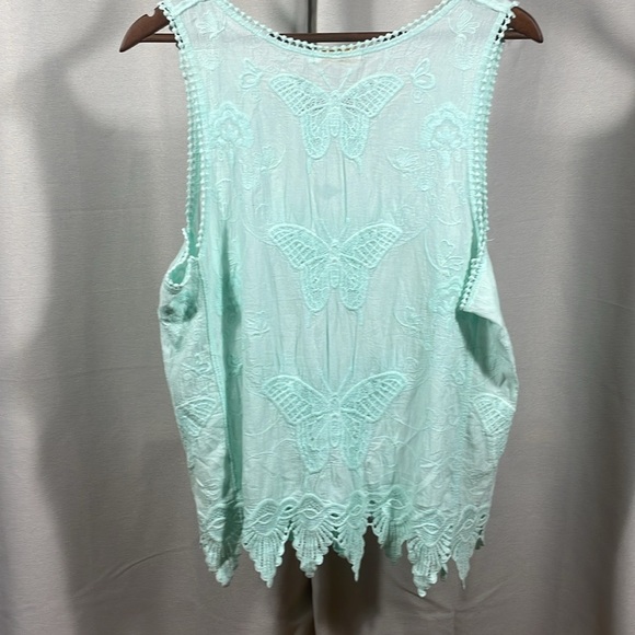 Ye’s by Yesir , ART Vintage Mint Green Lace butterfly Sleeveless Top (Rare) - Picture 1 of 3